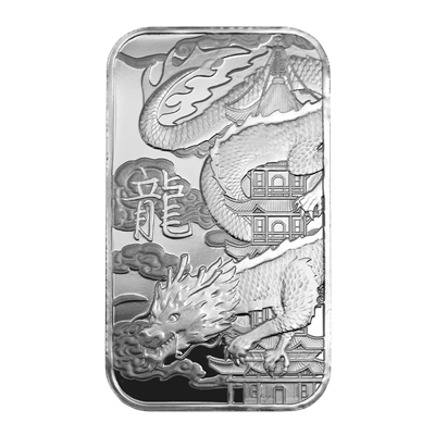 A picture of a 1 oz. TD Silver Dragon Bar
